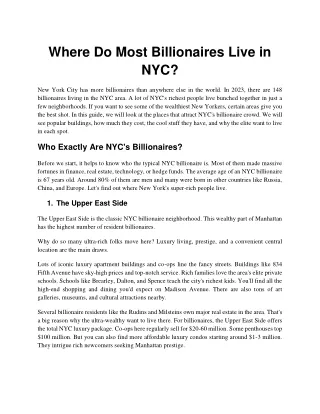 Where Do Most Billionaires Live in NYC