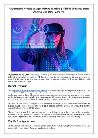 Augmented Reality in Agriculture Market | Global Analysis by BIS Research