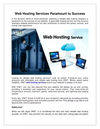 Web Hosting Services Paramount to Success