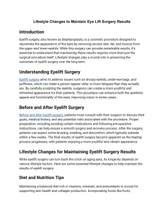 Lifestyle Changes to Maintain Eyelift Surgery Results