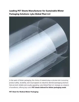 Leading PET Sheets Manufacturer for Sustainable Blister Packaging Solutions