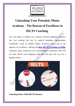 Unlock Your IELTS Success: Best Coaching in Delhi by Plutus Academy