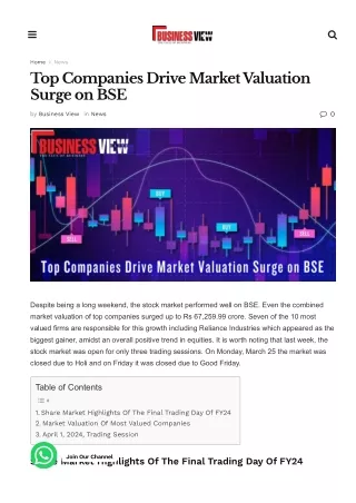 Top Companies Drive Market Valuation Surge on BSE