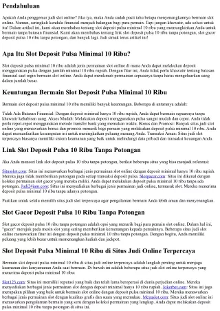 Slot Deposit Pulsa Minimal 10 Ribu: Bermain Tanpa Batasan Finansial