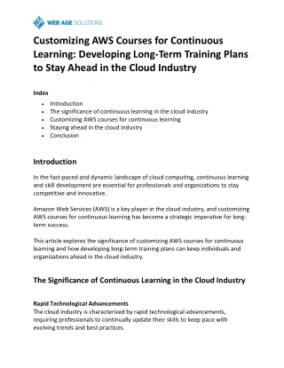 Customizing AWS Courses for Continuous Learning Developing Long-Term Training Plans to Stay Ahead in the Cloud Industry