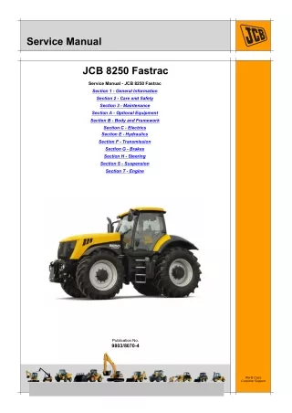 JCB 8250 FASTRAC Service Repair Manual SN 01139000-01139999