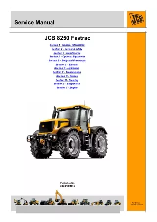 JCB 8250 FASTRAC Service Repair Manual SN：01138001-011386360