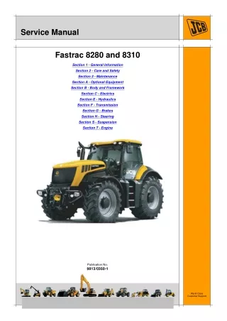 JCB 8280 FASTRAC Service Repair Manual SN 01139400-01139999