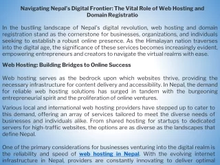 Navigating Nepal’s Digital Frontier The Vital Role of Web Hosting and Domain Registratio