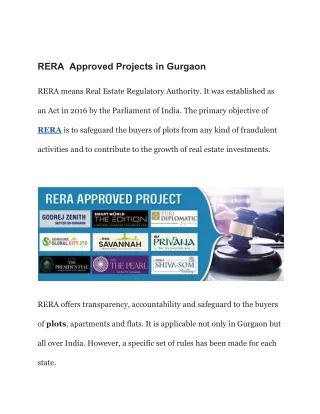 RERA  Approved Projects in Gurgaon