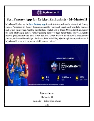 Best Fantasy App for Cricket Enthusiasts - MyMaster11