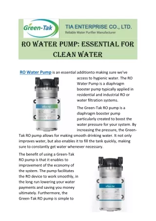 RO Water Pump: Maximize Water Pressure to Streamline Water Supply