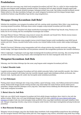 Mengatasi Kecanduan Judi Bola: Tips dan Saran yang Berguna