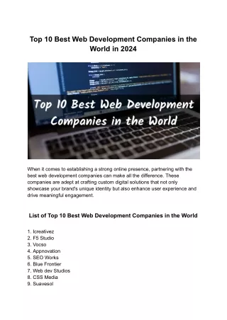 Top 10 Best Web Development Companies in the World in 2024