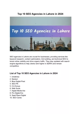 Top 10 SEO Agencies in Lahore