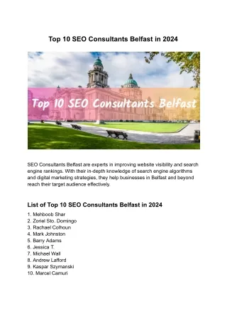 Top 10 SEO Consultants Belfast in 2024