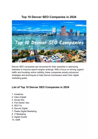 Top 10 Denver SEO Companies in 2024