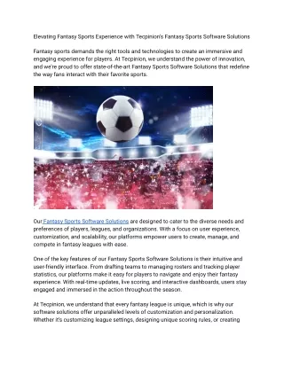 Fantasy Sports Software Solutions