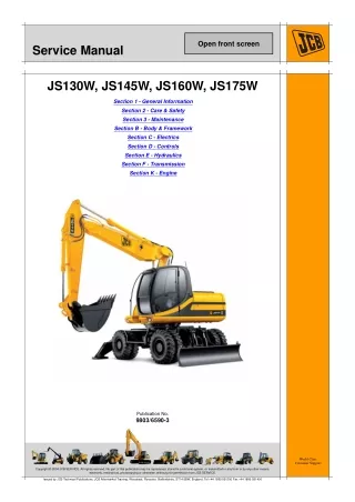 JCB JS130W Auto Tier3 WHEELED EXCAVATOR Service Repair Manual SN：1060300 Onwards