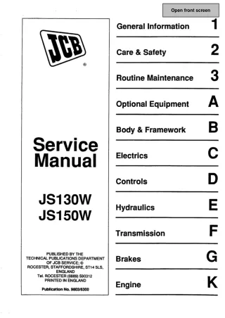 JCB JS130W WHEELED EXCAVATOR Service Repair Manual SN716001 to 716499