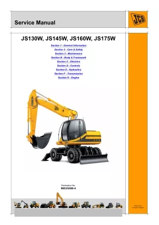 JCB JS145W AUTO TIER III WHEELED EXCAVATOR Service Repair Manual SN01458000 to 01458999