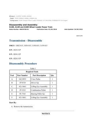 Caterpillar Cat 918M Compact Wheel Loader (Prefix H26) Service Repair Manual Instant Download (H2600001 and up)