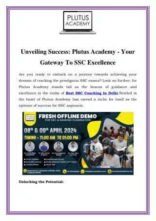 Unlock Your SSC Success: Top-notch Coaching at Plutus Academy, Delhi