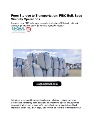 From Storage to Transportation-FIBC Bulk Bags Simplify Operations