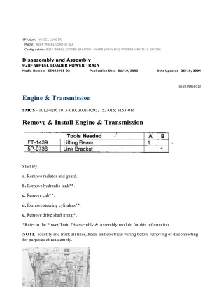 Caterpillar Cat 928F WHEEL LOADER (Prefix 8AK) Service Repair Manual Instant Download (8AK00001-00699)