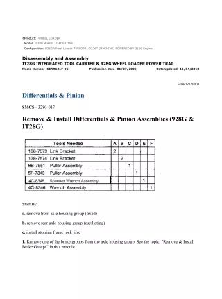 Caterpillar Cat 928G Wheel Loader (Prefix 7SR) Service Repair Manual Instant Download (7SR00001-02267)