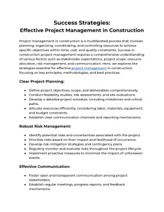 Success Strategies:  Effective Project Management in Construction