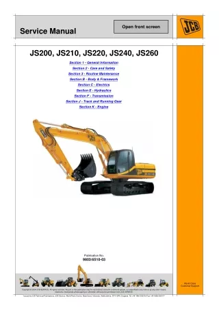 JCB JS200 TRACKED EXCAVATOR Service Repair Manual SN（1018001 to 1019999, 1202500 to 1203999, 1701500 to 1702499）