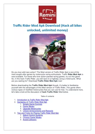 Traffic Rider Mod Apk Download (Hack all bikes unlocked, unlimited money)