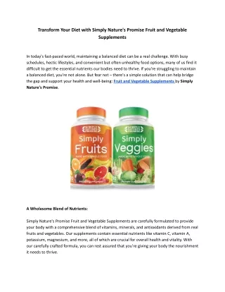 Transform Your Diet with Simply Nature's Promise Fruit and Vegetable Supplements