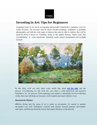 Investing in Art Tips for Beginners