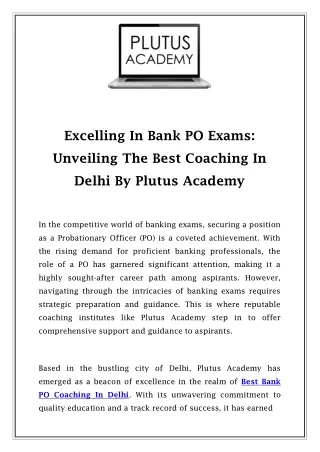 Mastering Bank PO Exams: Unveiling the Best Coaching at Plutus Academy, Delhi