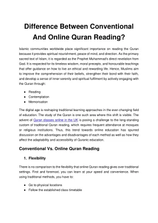 Difference Between Conventional VS Online Quran Reading
