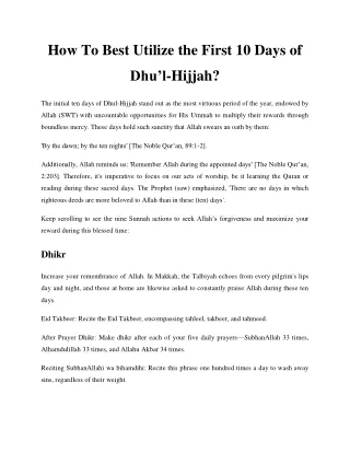 How to Best Utilize the First 10 Days of Dhu’l-Hijjah_