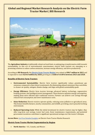 Global and Regional Market Research Analysis on the Electric Farm Tractor Market