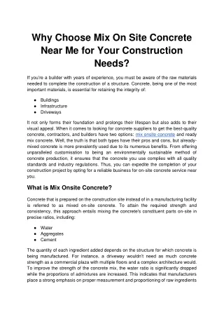 Why Choose Mix On- Site Concrete Near Me for Your Construction Needs