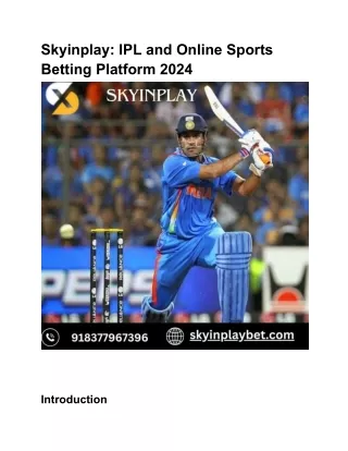 Skyinplay: IPL and Online Sports Betting Platform 2024