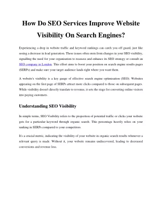 How Do SEO Services Improve Website Visibility On Search Engines