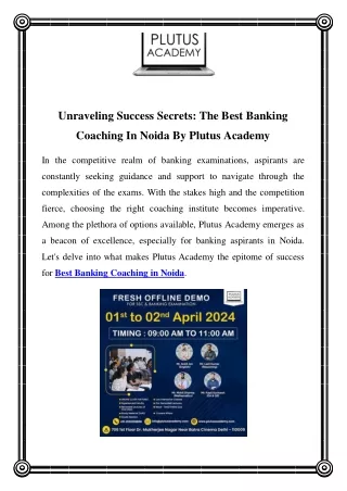 Unlock Your Banking Career: Top-notch Coaching at Plutus Academy in Noida