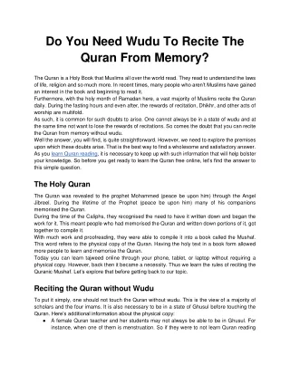 Do You Need Wudu To Recite The Quran From Memory (1)