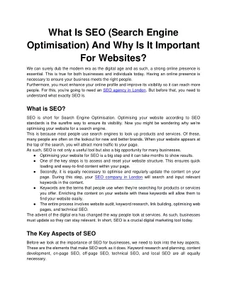 What Is SEO (Search Engine Optimization) And Why Is It Important For Websites