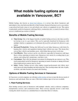 What mobile fueling options are available in Vancouver, BC