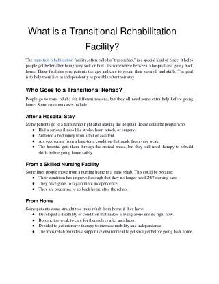 What is a Transitional Rehabilitation Facility