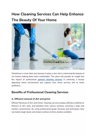 How Cleaning Services Can Help Enhance The Beauty Of Your Home