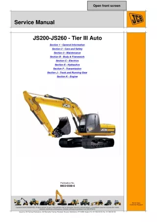 JCB JS235 Auto Tier3 TRACKED EXCAVATOR Service Repair Manual SN（1314000 to 1314099）