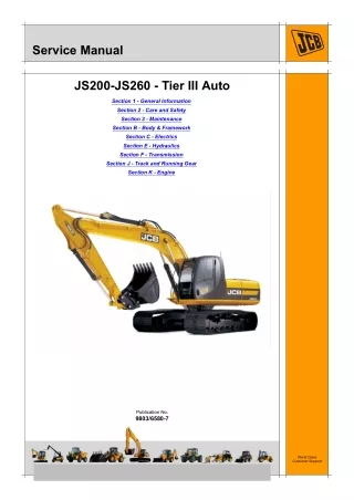 JCB JS235 AUTO TIER3 TRACKED EXCAVATOR Service Repair Manual